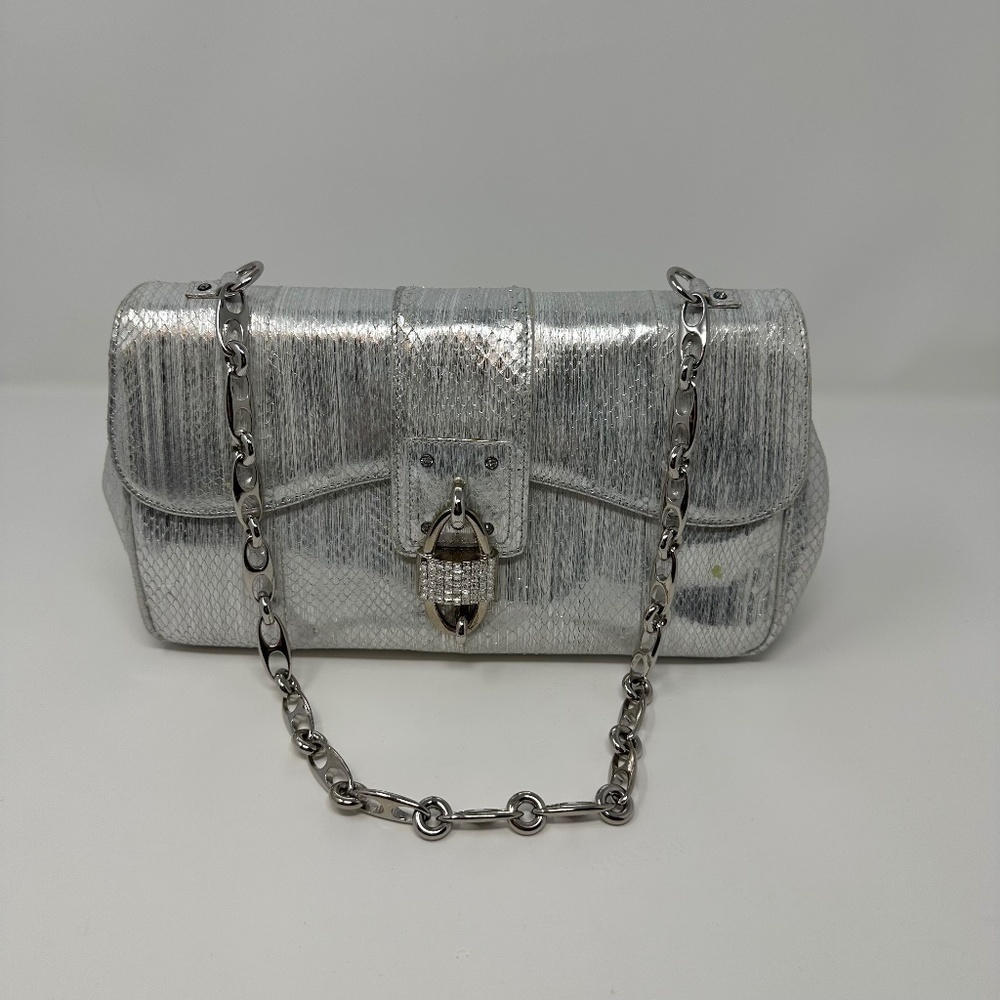 Ferragamo Snakeskin Metallic Silver Crystal Bag